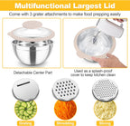 TeamFar Mixing Bowls, Stainless Steel Salad Serving Bowl with Clear Lids & 3 Graters, For Kitchen Cooking Prepping Storing, Size 4.6/2.6/1.5/1/0.7 QT, Nesting & Airtight, Set of 5 & Multicolor