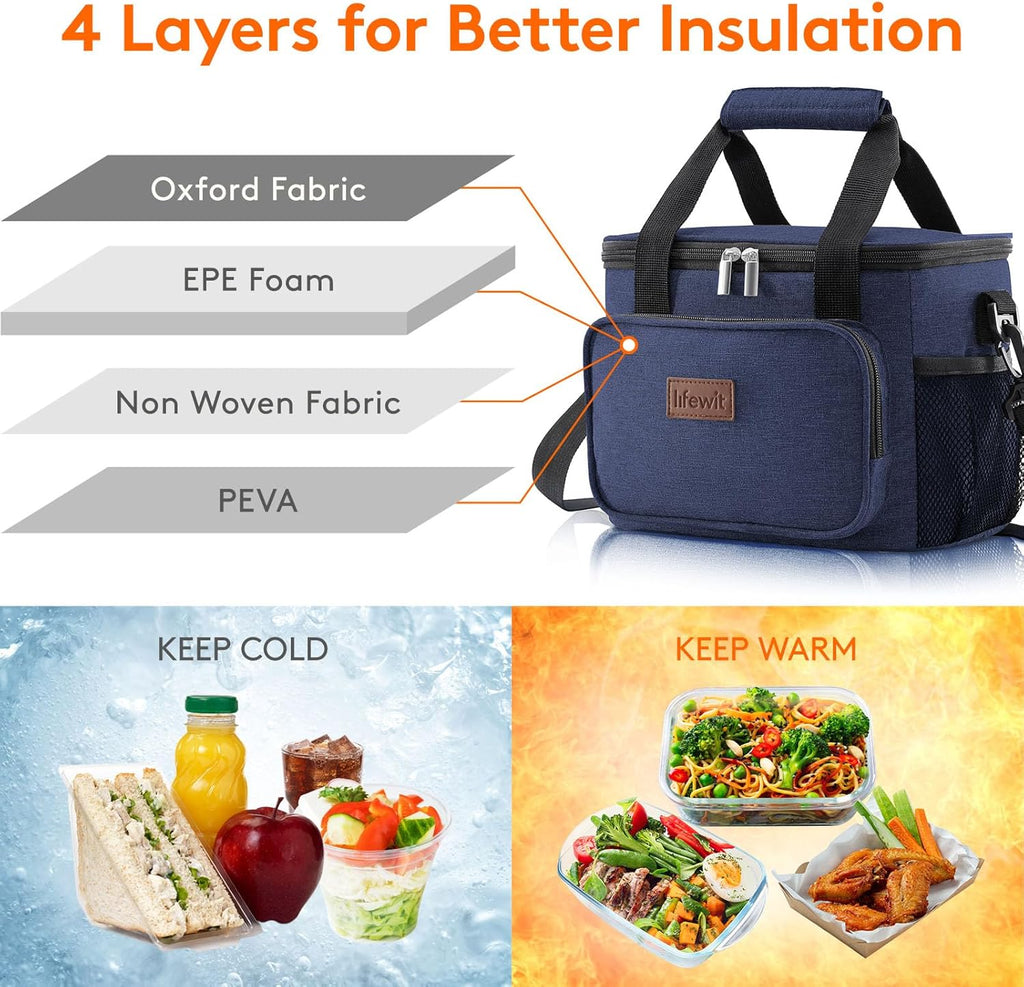 Lifewit Large Lunch Bag Insulated Lunch Box Soft Cooler Cooling Tote for Adult Men Women, Dark Blue 12-Can (9L)