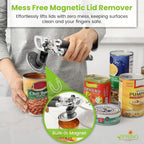 Spring Chef Stainless Steel Can Opener - Manual with Soft Grip Handles, Easy Turn, Heavy Duty Hand Can Openers for Seniors with Smooth Edge - Magnetic Lid Remover - Gray