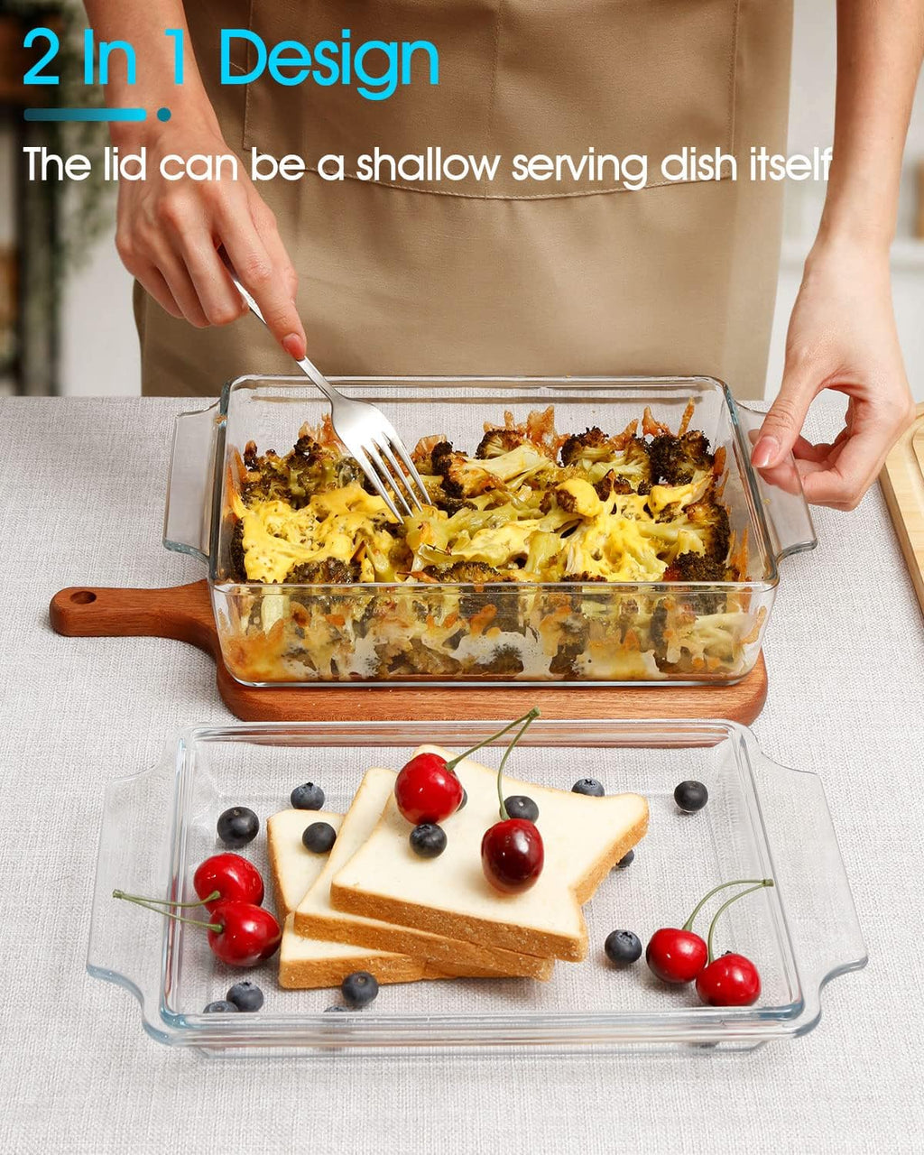 NUTRIUPS 8 x 9.5 Inches Rectangular Glass Casserole Dish With Glass Lid 2 Quart Glass Bakeware Glass Microwave Casserole Dish Glass Baking Dish with Lid