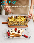 NUTRIUPS 8 x 9.5 Inches Rectangular Glass Casserole Dish With Glass Lid 2 Quart Glass Bakeware Glass Microwave Casserole Dish Glass Baking Dish with Lid