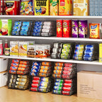 Stackable Can Organizer for Pantry with 2 Adjustable Dividers, Soda Can Organizer, Can Storage Dispenser Holds up to 28 Cans, 2 tier Metal Wire Baskets Can Holder for Kitchen Cabinet Pantry, Black