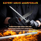 Knife Sharpener Rod, Kitchen Knives Sharpener Carbon Steel Professional Knife Sharpening Steel, Honing Rod with Hanging Holes (13 inches), A