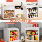 G.a HOMEFAVOR Bread Box: Large 2-Tier Bamboo Roll Top Bread Storage Container for Kitchen Counter, Bread Holder Food Bin for Countertop, Self-Assembly, White