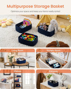 Small Woven Basket, 12 x 8 x 4.5 Inches, Storage Basket for Organizing, Cute Small Rope Shelf Closet Cube Storage Bins Baskets for Shelves, Dog Toy Gift Baskets Empty, 3 Packs, Navy Blue