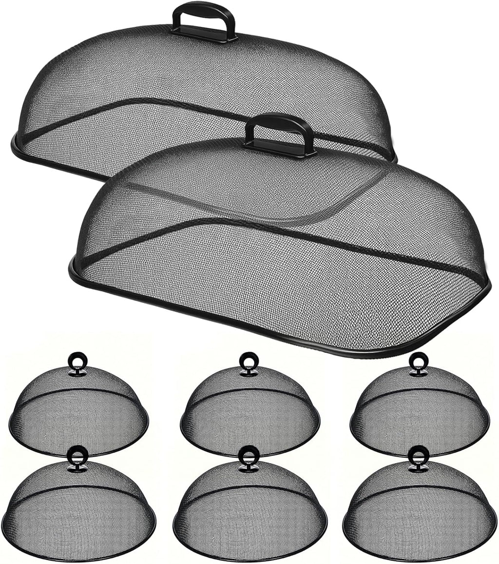 8 Pack Metal Mesh Screen Food Covers, 2 Large (18.5”) and 6 Small (11”) Sets, Reusable Metal Mesh Food Covers for Outdoors, Camping, Picnics and Parties