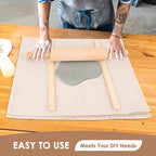 12 Pcs Pottery Tools Teaching Set, Include17in Slab Roller for Clay Pottery and 10 Pcs 5 Size Wooden Rolling Pin Guides, 1 Linen Tablecloth for Ceramic Clay Making