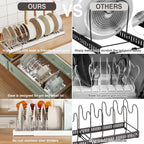 Expandable Food Storage Container Lid Organizers, 22" Pots and Pans Organizer Under Cabinet with 9 Adjustable Dividers Pot and Pan Lid Holders Rack Inside Cabinet(White,1 Pack)