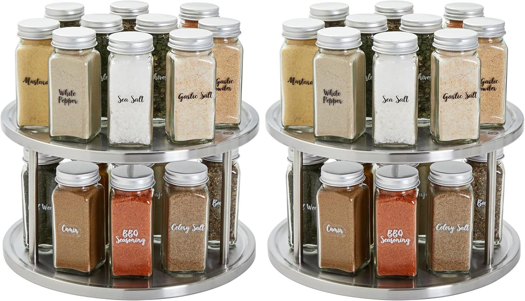 Juvale 2-Tier Lazy Susan Spice Rack Organizer for Cabinet - 10.5 in, Stainless Steel - Kitchen Countertop Organizer & Spice Carousel for Pantry Organization (Pack of 2)