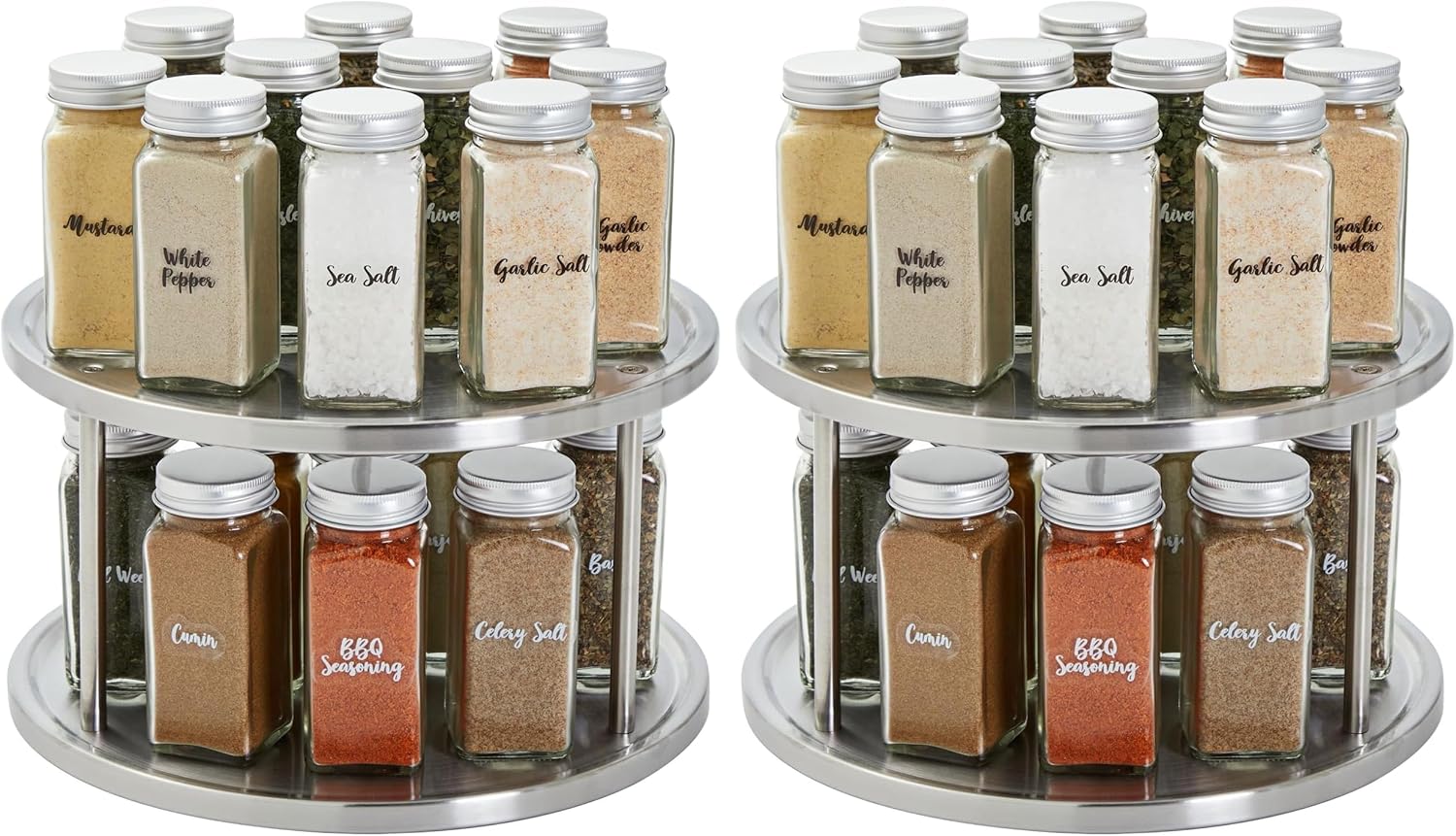Juvale 2-Tier Lazy Susan Spice Rack Organizer for Cabinet - 10.5 in, Stainless Steel - Kitchen Countertop Organizer & Spice Carousel for Pantry Organization (Pack of 2)