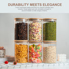 50oz Glass Food Storage Jars Set of 6,Glass Storage Containers Clear Glass Food Canister with Bamboo Lid Airtight For Serving Tea, Coffee, Flour, Sugar, Candy, Cookie, Spice and More (Round)