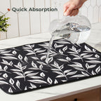 FRESHMINT Printed Dish Drying Mats for Kitchen Counter 2 Pack Absorbent Reversible Drying Mats Microfiber Kitchen Countertop Protector Dishes Drying Pad Extra Large 18"x24" Dish Mat
