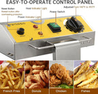 Large Deep Fryer with Basket and Lid 10L(10.6Qt), 304SS Electric Deep Fryer for Home and Commercial, Countertop Deep Fryers, 1750W Fast Heating, 120V