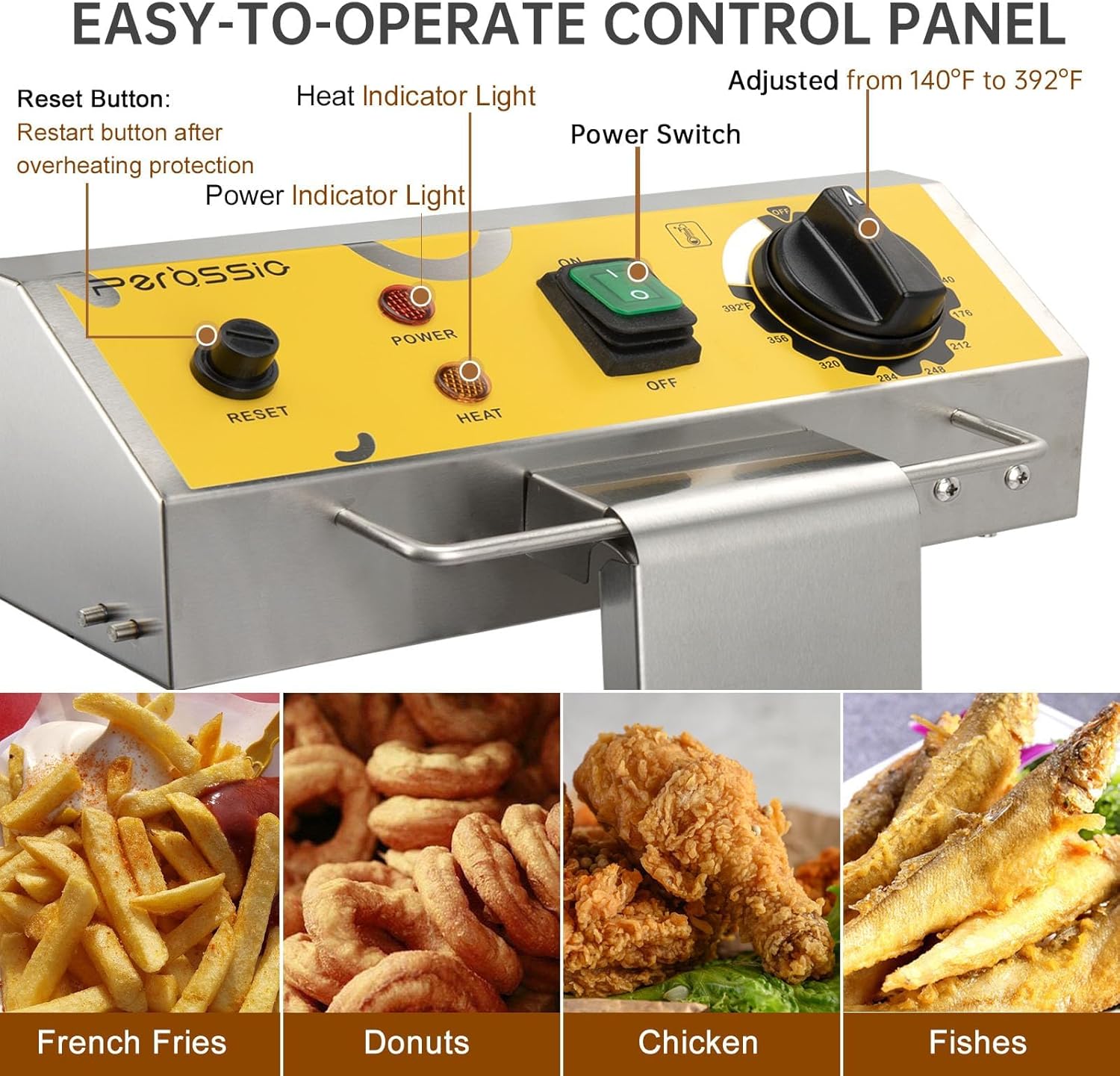 Large Deep Fryer with Basket and Lid 10L(10.6Qt), 304SS Electric Deep Fryer for Home and Commercial, Countertop Deep Fryers, 1750W Fast Heating, 120V