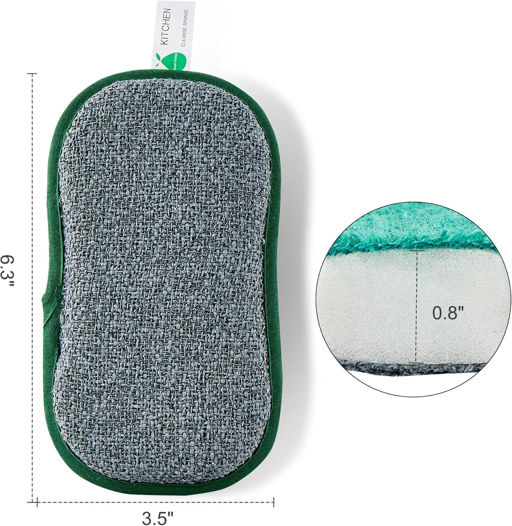 Multipurpose Sponges Kitchen,6 Pack Reusable Non-Scratch Scrub Sponge,Rough Scrubbers Side for Pots and Pans,Soft Microfiber Scrub Side for Washing Dishes