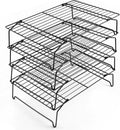 P&P CHEF 4-Tier Cooling Rack Set, Stainless Steel Stackable Baking Cooking Racks for Cooling Roasting Cooking, Raised & Folding Feet, Oven Safe & Easy Clean, 15" x 10", Black