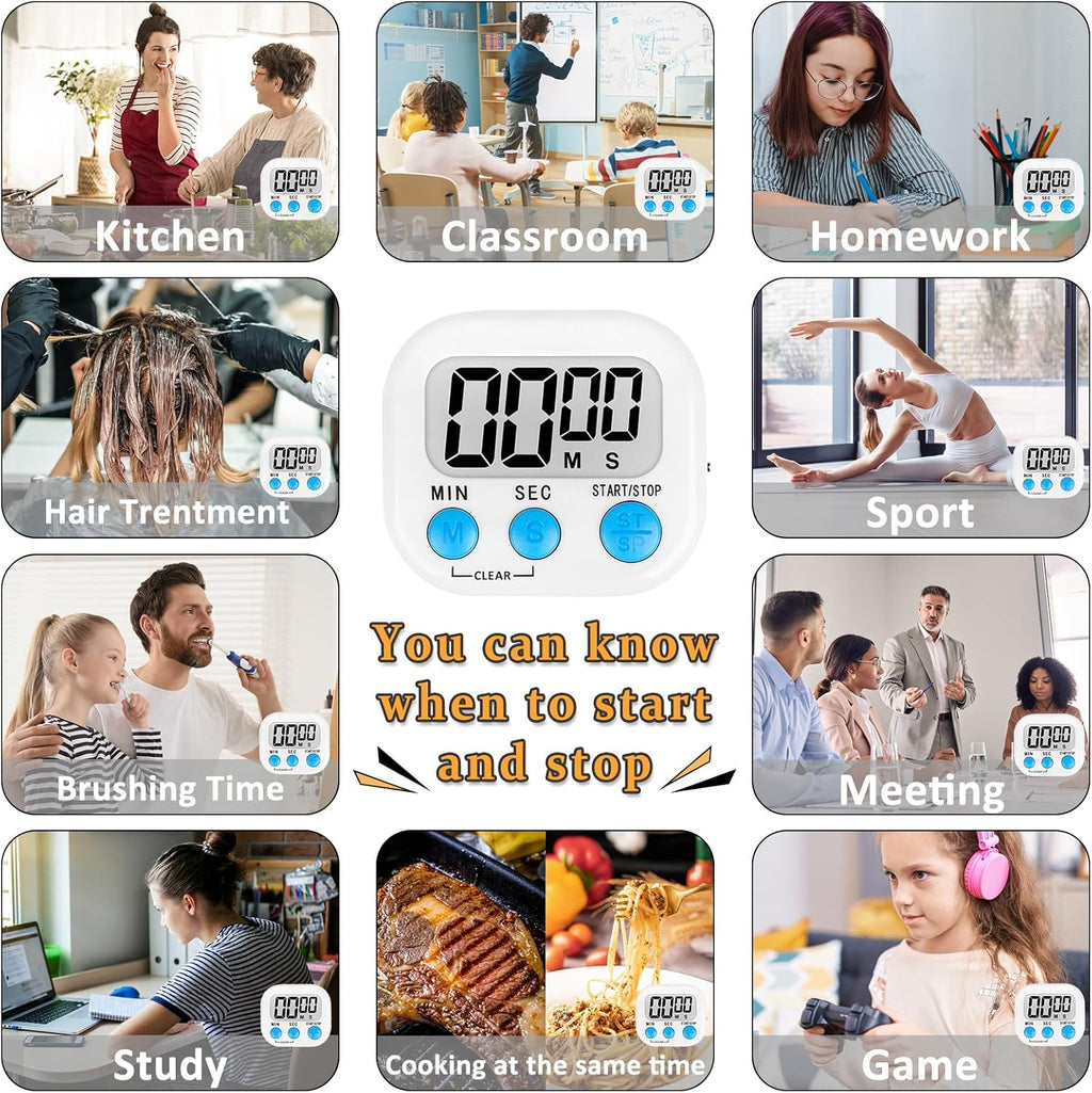 ZILLEEN 6 Pack Kitchen Timers for Cooking Digital Classroom Timers for Kids Teachers White Blue Pink