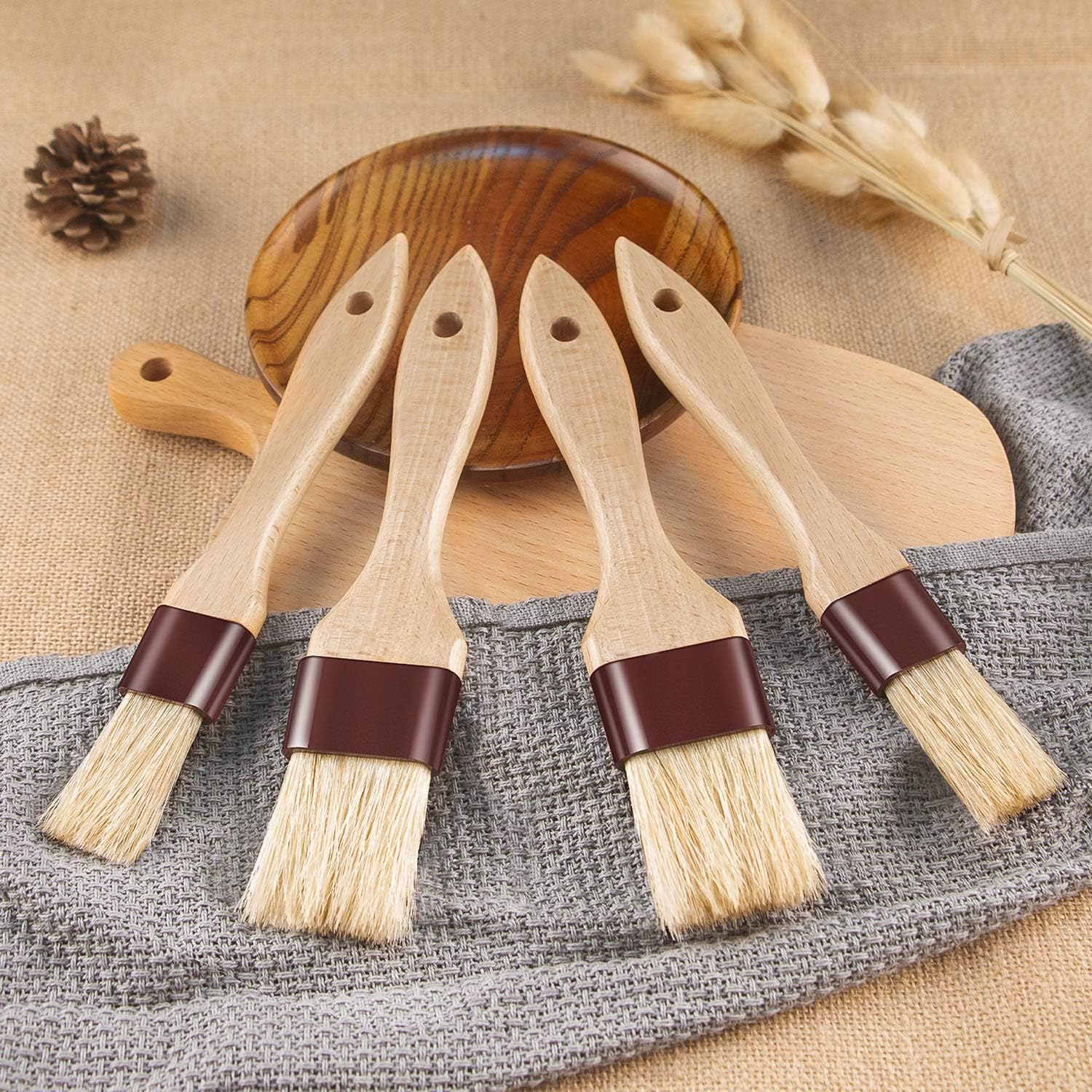 Pastry Brushes for Baking Basting Brush with Boar Bristles and Beech Hardwood Handles Culinary Oil Brush for Barbecue Butter Grill BBQ Sauce Baster Marinade Kitchen Food Cooking Brushes (1"- 2PCS)