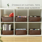 TheWarmHome Storage Basket for Organizing - 12x8x5 inch Small 6 Pack Collapsible Storage Bin for Shelves with Handles, Canves Storage Box for Cloth Closet Organizer Gift Toy (Brown)