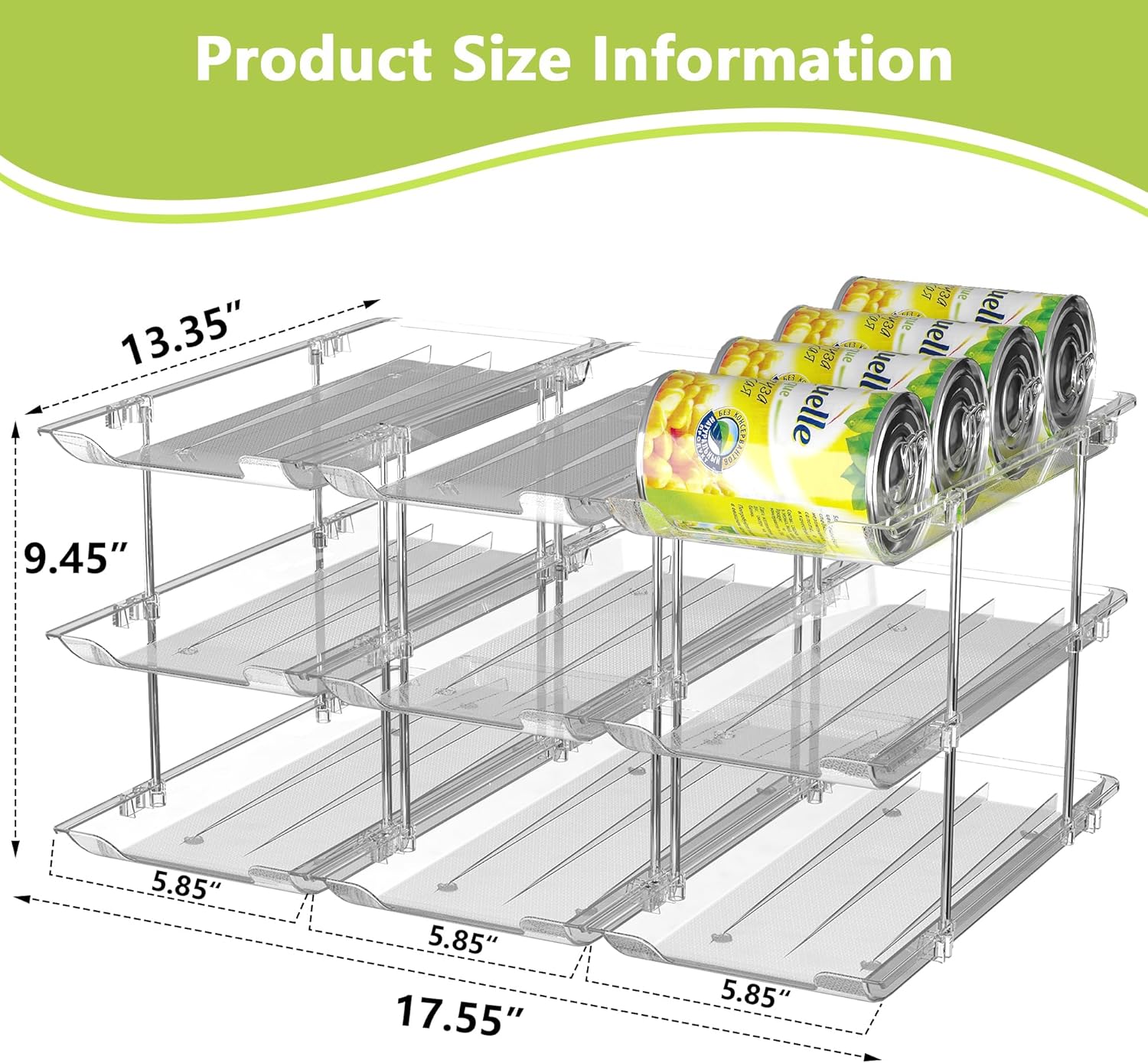 Can Organizer for Pantry Soda Can Organizer Automatic Rolling Food Pantry Storage Rack Can Dispenser for Fridge Holds 72 Cans, Fits 5.8-Inch Soda and Can, Set of 18