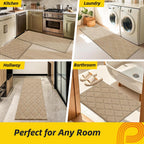 JSEI Kitchen Rugs, Non-Slip Kitchen Mats for Floor, Soft Washable Absorbent Kitchen Mats 2 Pieces, Kitchen Carpet Runner with TPR Backing, Polyester, 24”x36”+24”x60”, Beige