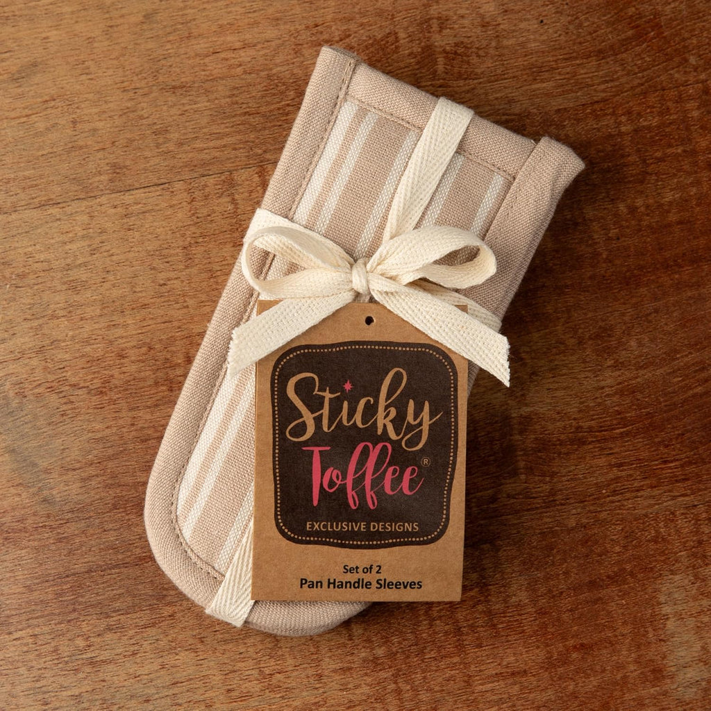 Sticky Toffee Pan Handle Covers 2-Pack – 3x6 in Tan Heat Resistant Sleeves for Cast Iron Skillets and Hot Pots, Oeko-Tex Cotton Handle Holders