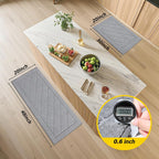JSEI Non-Slip Kitchen Rugs, Self Adhesive No Sliding Kitchen Mats Set of 2, Soft Washable Absorbent Floor Mat for Kitchen, Bathroom, Laundry Room, Bedroom, 20”x32”+20”x48”, Light Grey, Diamond Pattern