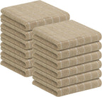 Homaxy 100% Cotton Terry Kitchen Towels(Tan, 13 x 28 inches), Checkered Designed, Soft and Super Absorbent Dish Towels, 12 Pack