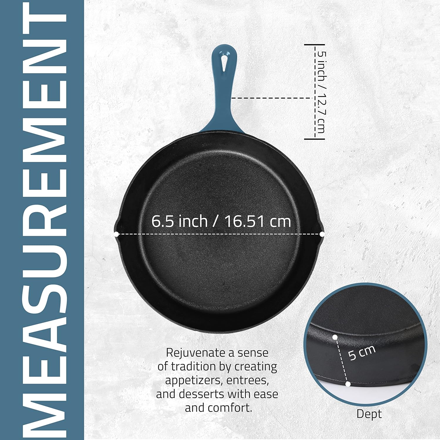 Utopia Kitchen Cast Iron Frying Pan 6.5 Inch, Cast Iron Chefs Pan, Pre Seasoned Skillet, Safe Grill Cookware for Indoor & Outdoor Use, Teal