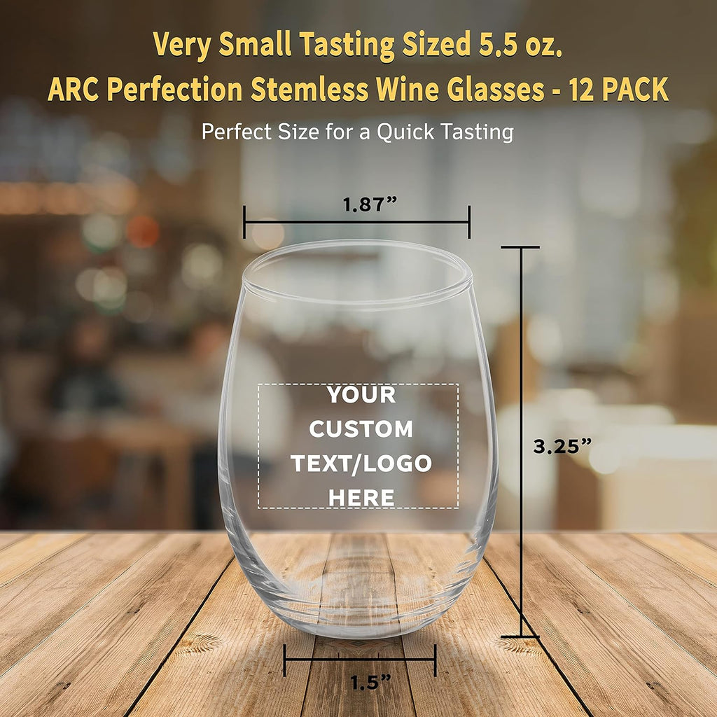 Custom Stemless Wine Glasses by ARC 5.5 oz. Set of 12, Personalized Bulk Pack - Perfect for Hotel, Bar, Restaurant or Lounge - Clear
