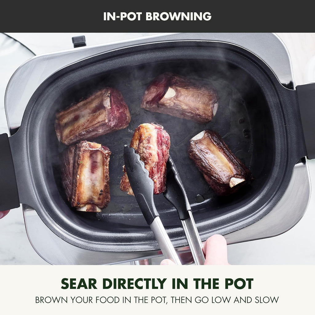 GreenPan Elite 14-in-1 Programmable 6QT Electric Slow Cooker, Dishwasher Safe Lid & Removable Crock, PFAS-Free Healthy Ceramic Nonstick Multi-Cooker, Sear, Sauté, Brown, Steam Basket, Roast, Black
