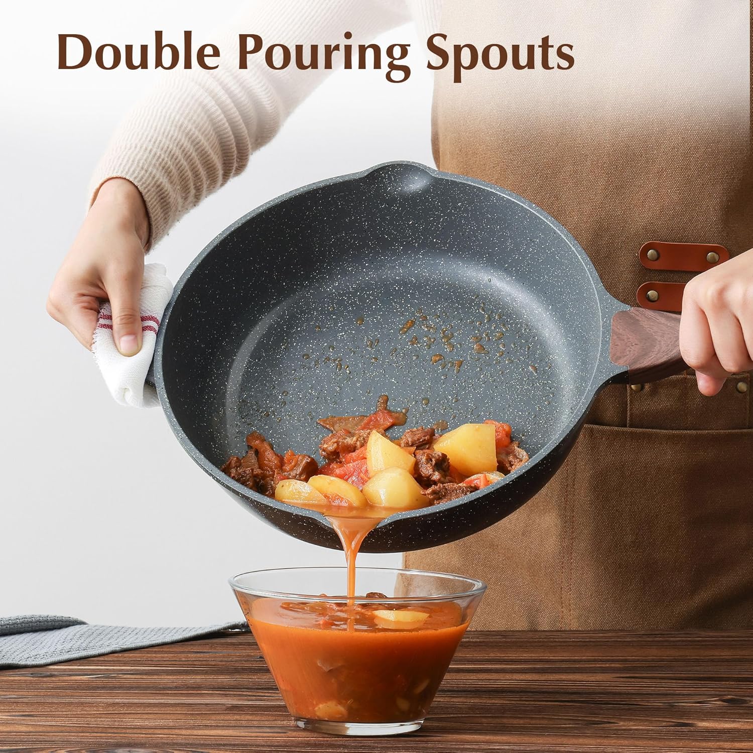 SENSARTE Nonstick Deep Frying Pan Skillet, 11-inch Saute Pan with Lid, Stay-cool Handle, Chef Pan Healthy Stone Cookware Cooking Pan, Induction Compatible