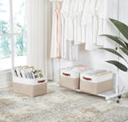 DECOMOMO Storage Baskets for Shelves - Fabric Storage Bins, Linen Closet Organizers and Storage (Beige & White, Large - 3 Pack)