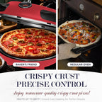 Baker’s Friend Electric Pizza Oven Indoor Countertop, 12 Inch Pizza Maker Machine for Home, Pizza Cooker & Pizza Grill, Premium Glazed Ceramic Stone Pizza Oven, Chilli Red