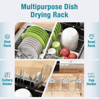 JASIWAY Dish Drying Rack in Sink, Expandable Stainless Steel Dish Drainers for Kitchen Counter, Dish Dryer Rack for Inside Sink, Over The Sink Dish Racks with Utensil Holder, Silver