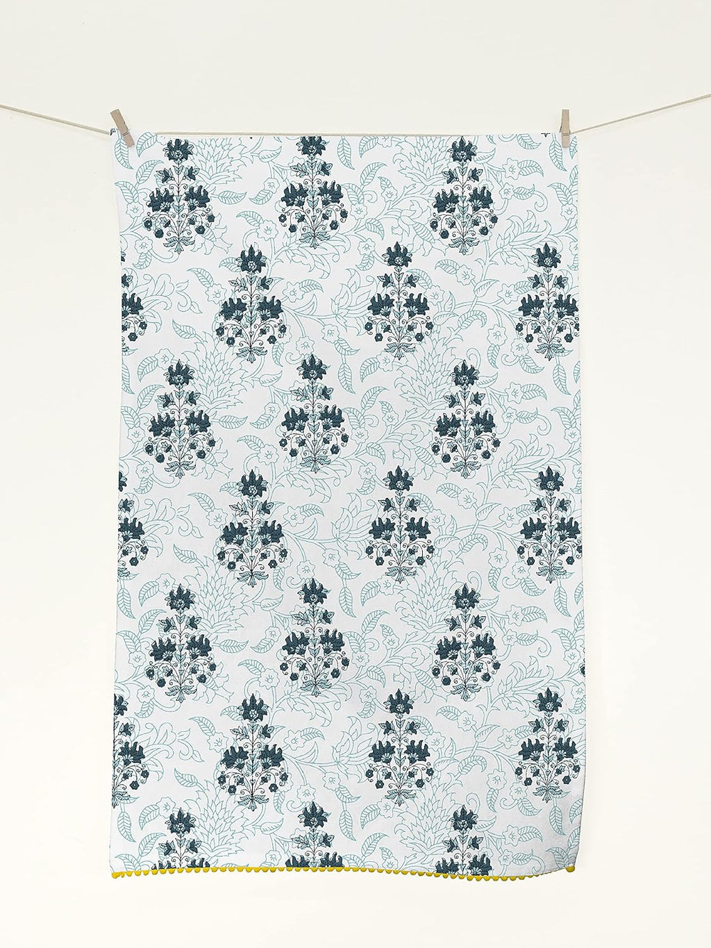 Printed Kitchen Dish Bar Tea Towels Cotton with Trims Hand Towel Gift for Mothers Day Cotton Dish Towel Sets Gift for Mom - White & Blue, Set of 4-18x28 inches