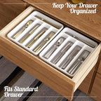 5-Slot Utensil Drawer Organizer for Silverware & Cutlery | Large Plastic Utensil Holder with Non-Slip Design, Silverware Drawer Organizer, BPA-Free (White)