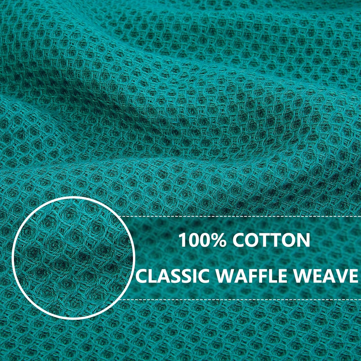 Homaxy 100% Cotton Waffle Weave Kitchen Dish Towels, Ultra Soft Absorbent Quick Drying Cleaning Towel, 13 x 28 Inches, 6-Pack, Teal
