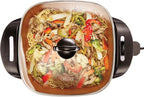 BELLA Electric Skillet and Frying Pan with Glass Lid, Nonstick Coating, Cool Touch Handles, Removable Heating Probe, Dishwasher Safe, 12 x 12 inch, Copper