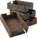 Casafield Set of 4 Water Hyacinth Pantry Baskets, 12-1/2" x 17" x 5", with Chalkboard Labels and Chalk Marker - Espresso, Woven Storage Bin Organizers for Kitchen Shelves