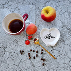 Heart-shaped Coffee Spoon Rest, Mini Coffee Spoon Holder, Coffee Stirrers, Teaspoon, Bar Spoon Rest, Coffee Bar Accessories (Ture white+Gold Spoon)