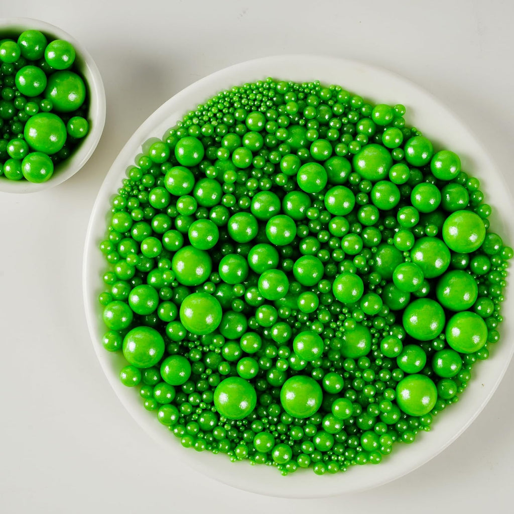 Kasvan Christmas Green Pearl Sugar Sprinkles - Edible Candy Pearls 130g/4.58 Oz, Mix Size, Baking Cake Decorations, Ice Cream Toppings and Cookie Decorating, Wedding Party Chirstmas Supplies