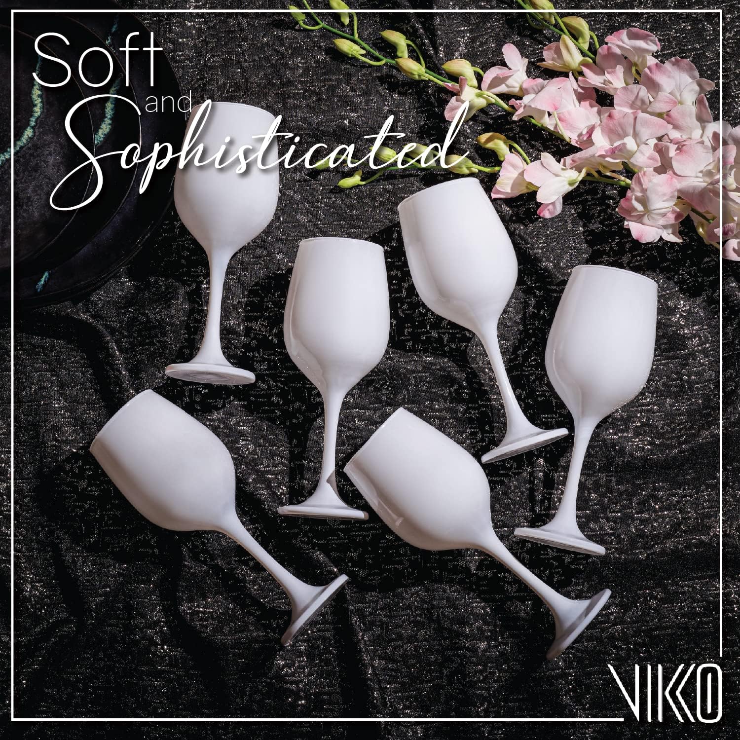 Vikko Decor Fancy White Wine Glasses, 14 Oz With Stem - Thick & Durable, Dishwasher Safe, Great For Wine Tasting - Set Of 6 Decorative Goblets