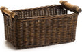 The Basket Lady Petit Pole Handle Wicker Storage Basket, Medium, 12 in L x 6.5 in W x 6 in H, Antique Walnut Brown