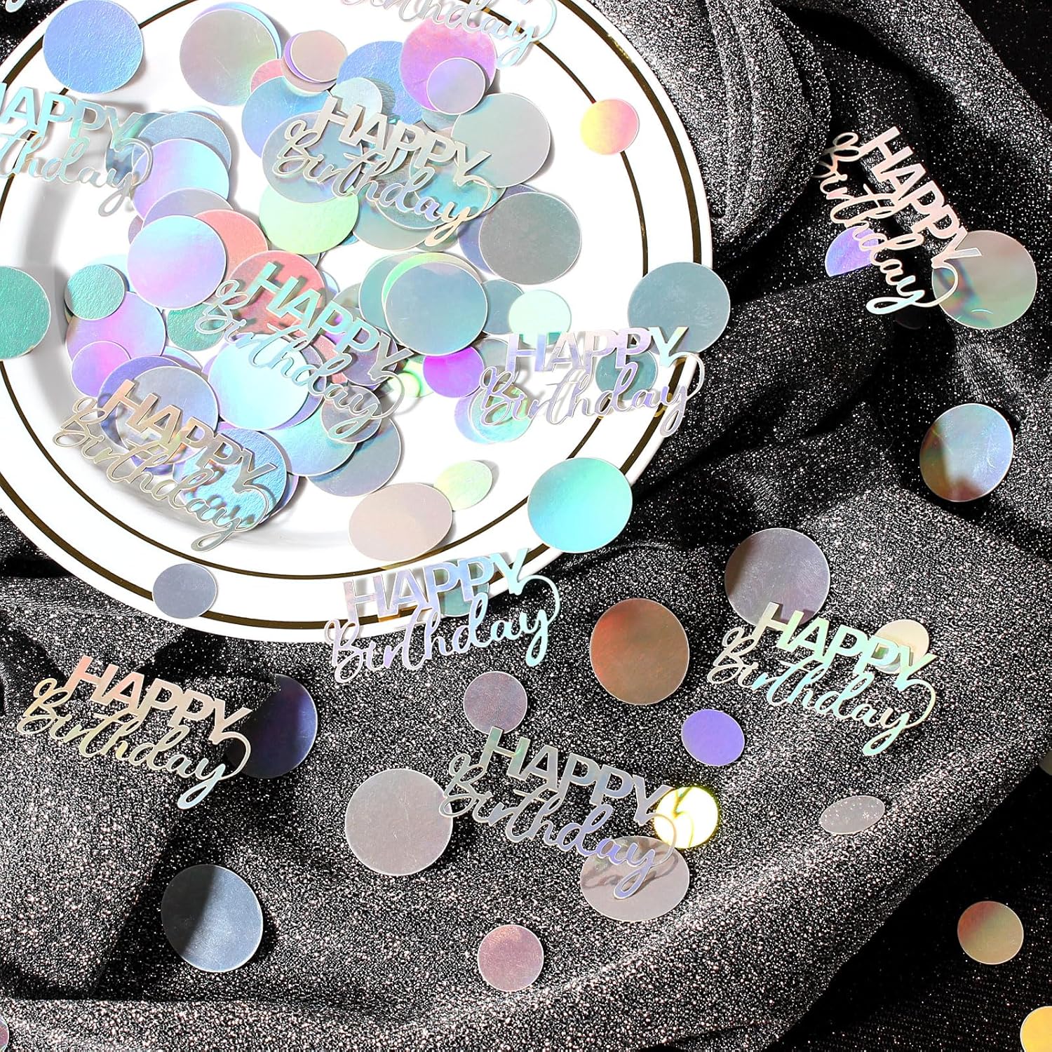 300PC Circle Dots Birthday Confetti for Table Iridescent Happy Birthday Table Scatters Party Decorations