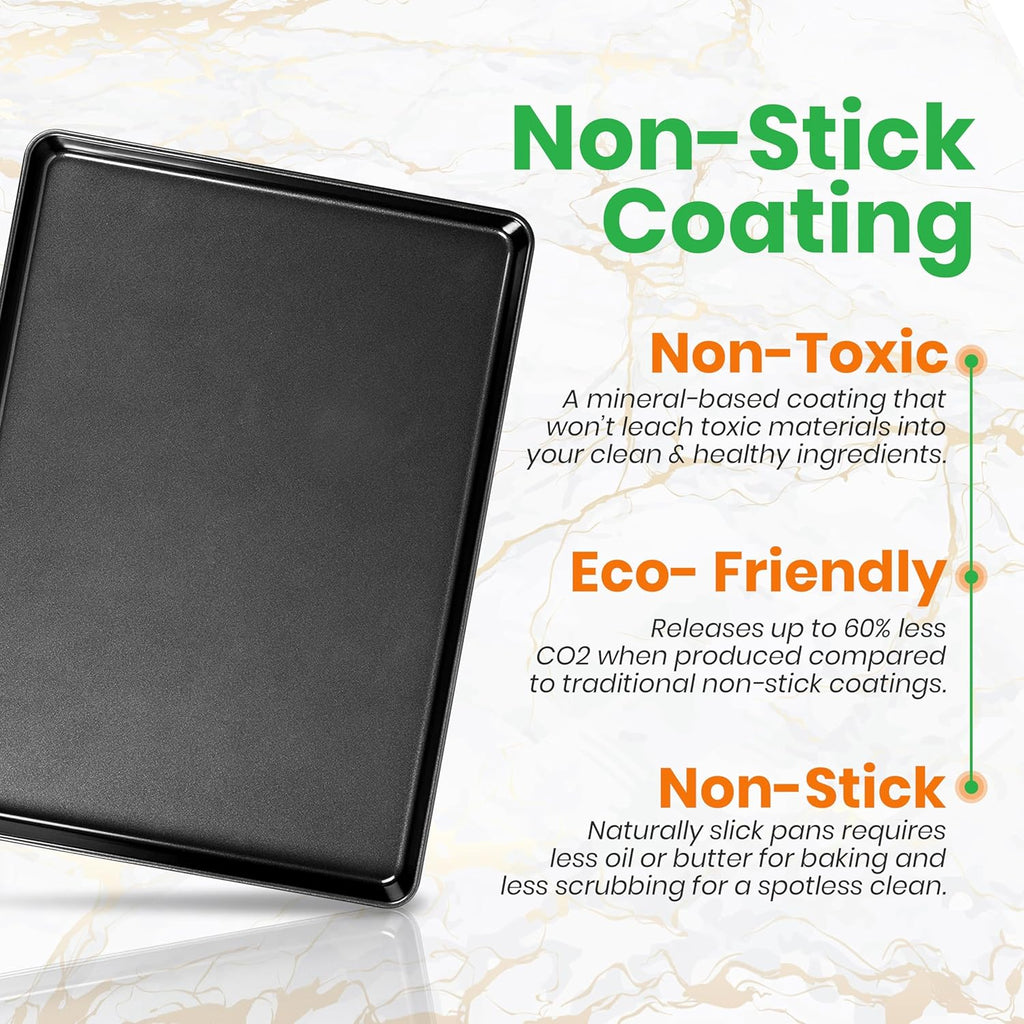NutriChef 2-Piece XL Mega Cookie Sheet Baking Pans Set - 22" x 16" Extra Large Nonstick Carbon Steel Oven Baking Tray Pans, Stackable Bakeware, Black - NCLGBP16