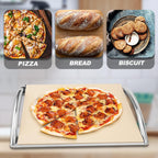 Skyflame 16” Rectangle Pizza Stone and Stainless Steel Rack with Handle, Heavy Duty Baking Stone Ideal for Most Charcoal/Gas Grills, Pizza Oven and Smoker