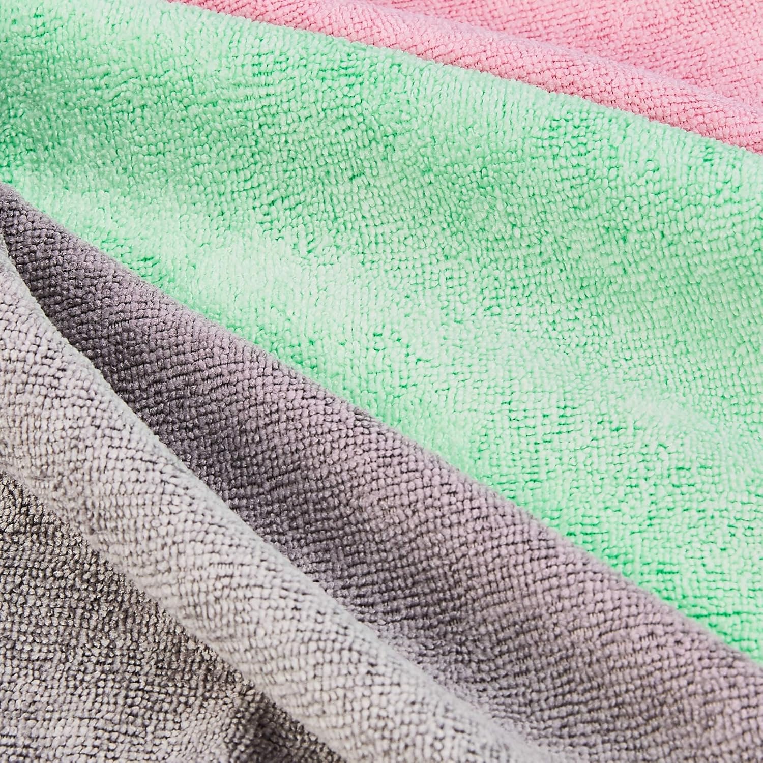 Amazon Basics Microfiber Cleaning Cloths, Non-Abrasive, Reusable and Washable, Pack of 36, Green/Gray/Pink, 16" x 12"