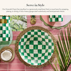MACKENZIE-CHILDS Enamel Serving Bowl, Enamel Serveware Bowl, 12 Inches, Green-and-White Emerald Check
