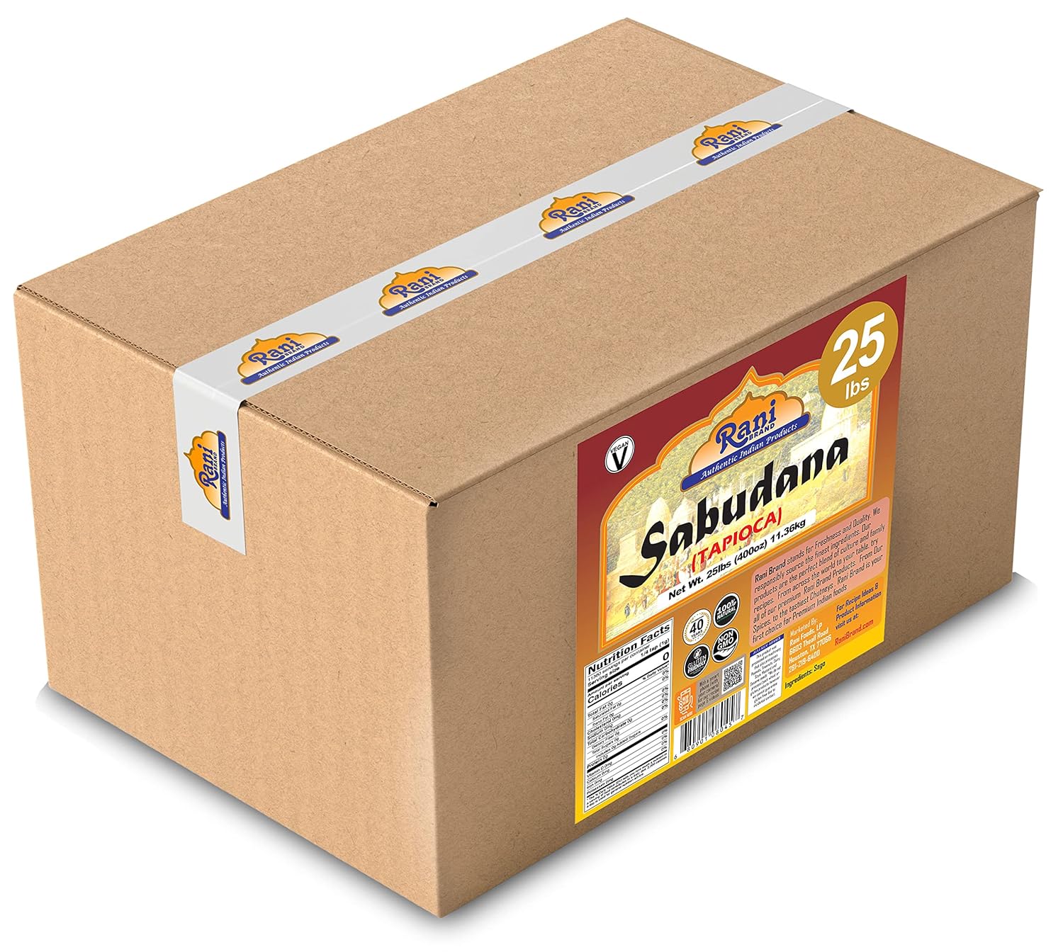 Rani Sabudana (Tapioca/Sago) Pearls 400oz (25lbs) 11.36kg Bulk Box ~ All Natural | Vegan | No Colors | NON-GMO | Indian Origin